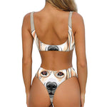 Hipster Labrador Retriever Print Front Bow Tie Bikini