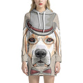 Hipster Labrador Retriever Print Pullover Hoodie Dress