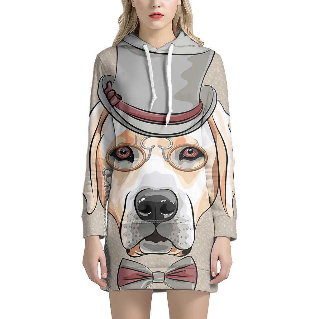 Hipster Labrador Retriever Print Pullover Hoodie Dress