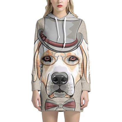 Hipster Labrador Retriever Print Pullover Hoodie Dress