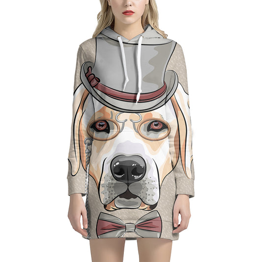 Hipster Labrador Retriever Print Pullover Hoodie Dress