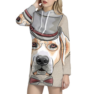 Hipster Labrador Retriever Print Pullover Hoodie Dress