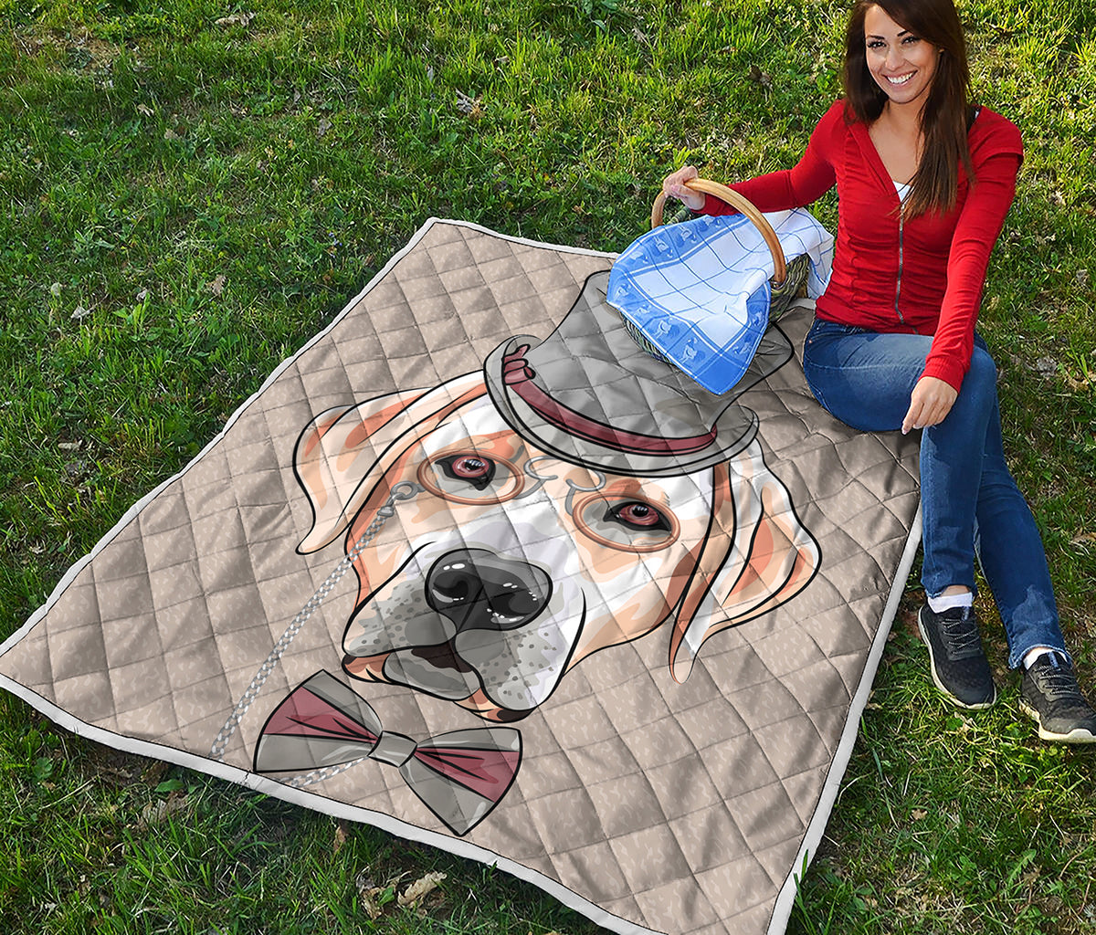 Hipster Labrador Retriever Print Quilt