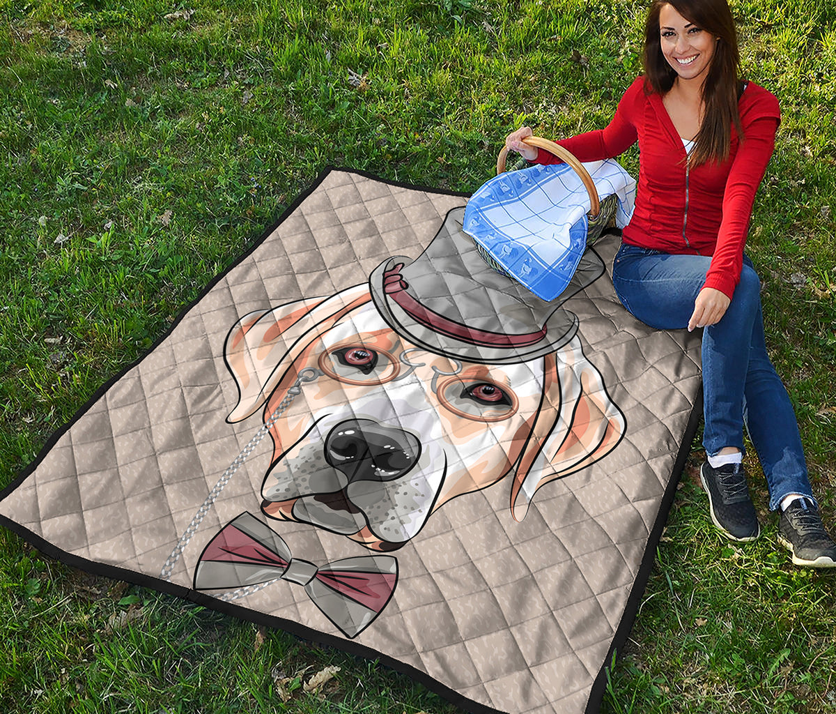 Hipster Labrador Retriever Print Quilt
