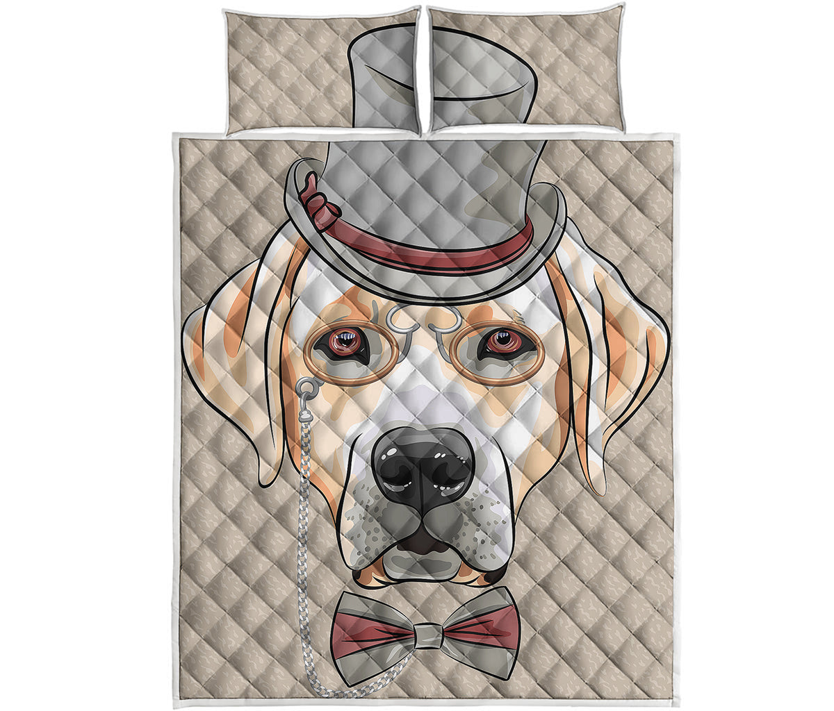 Hipster Labrador Retriever Print Quilt Bed Set