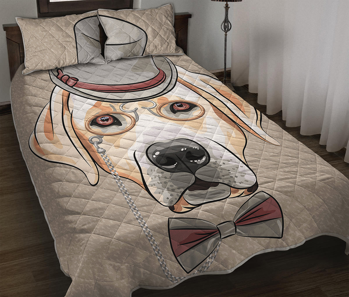 Hipster Labrador Retriever Print Quilt Bed Set