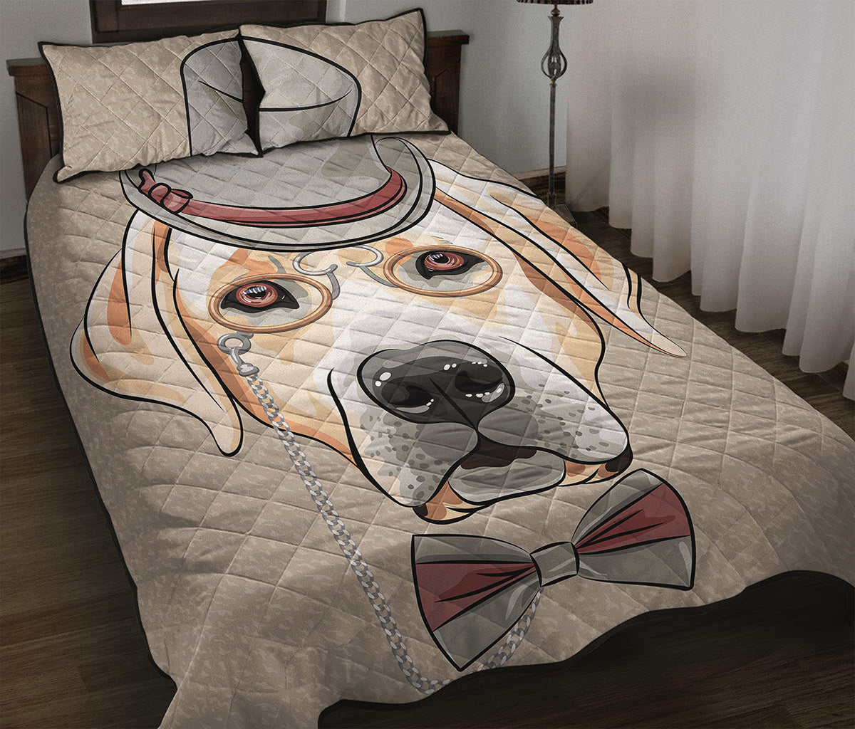 Hipster Labrador Retriever Print Quilt Bed Set
