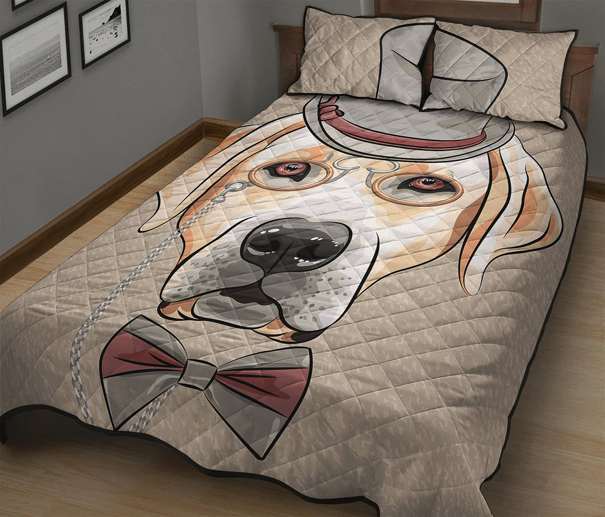 Hipster Labrador Retriever Print Quilt Bed Set
