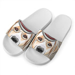 Hipster Labrador Retriever Print White Slide Sandals