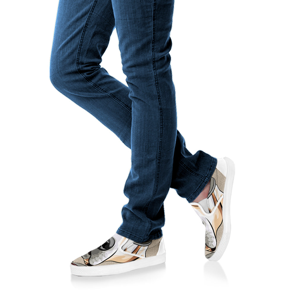 Hipster Labrador Retriever Print White Slip On Shoes