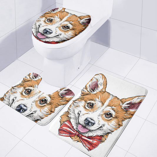 Hipster Pembroke Welsh Corgi Print 3 Piece Bath Mat Set