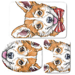 Hipster Pembroke Welsh Corgi Print 3 Piece Bath Mat Set