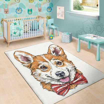 Hipster Pembroke Welsh Corgi Print Area Rug