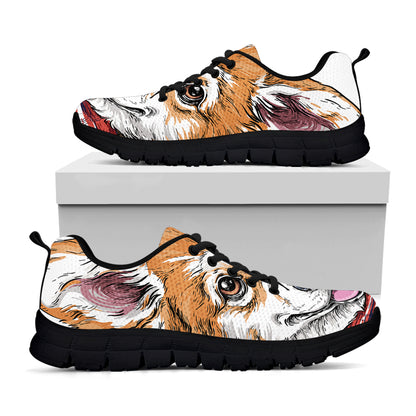 Hipster Pembroke Welsh Corgi Print Black Sneakers