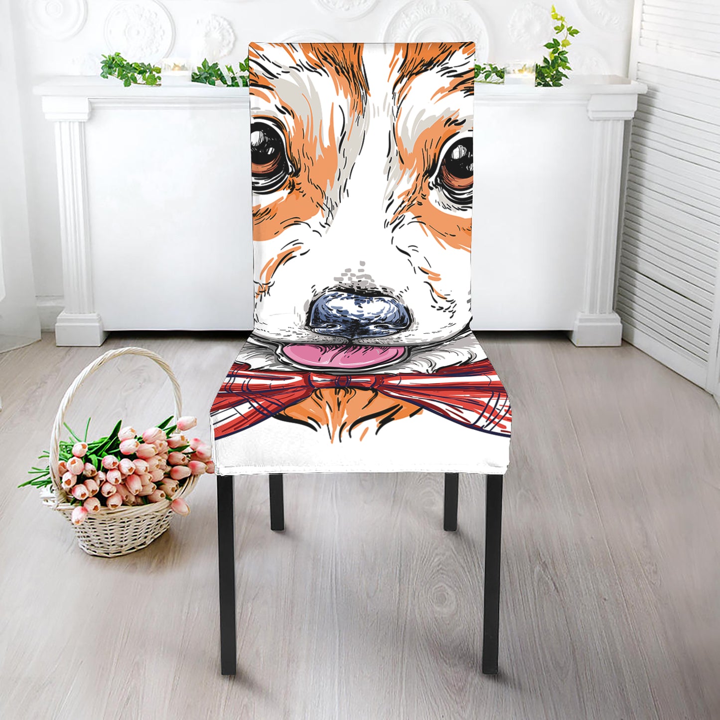 Hipster Pembroke Welsh Corgi Print Dining Chair Slipcover