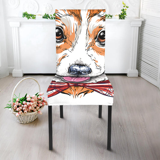 Hipster Pembroke Welsh Corgi Print Dining Chair Slipcover