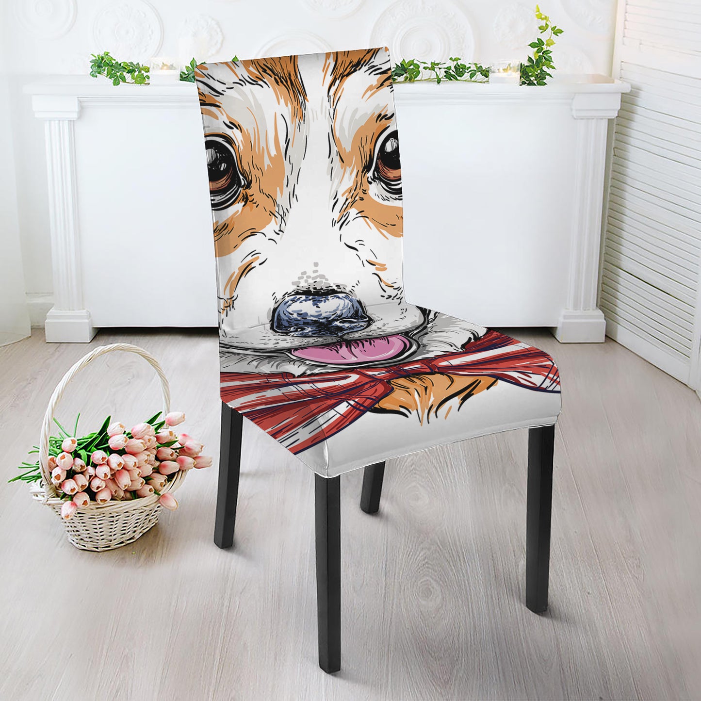 Hipster Pembroke Welsh Corgi Print Dining Chair Slipcover