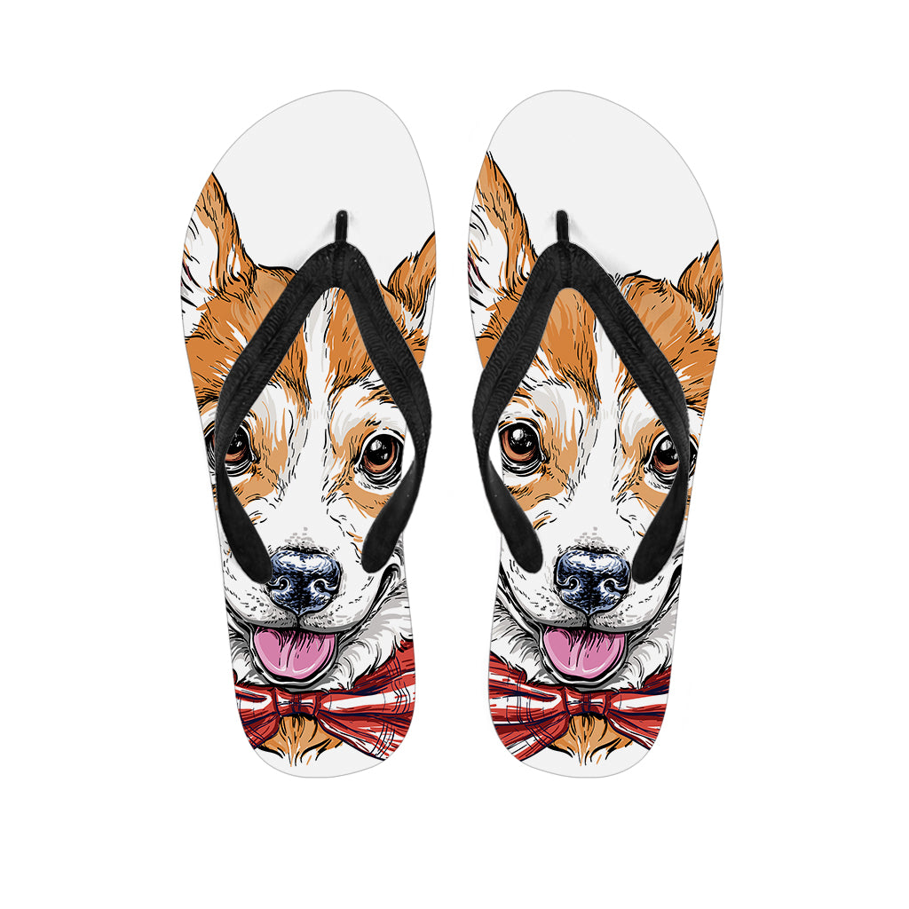 Hipster Pembroke Welsh Corgi Print Flip Flops