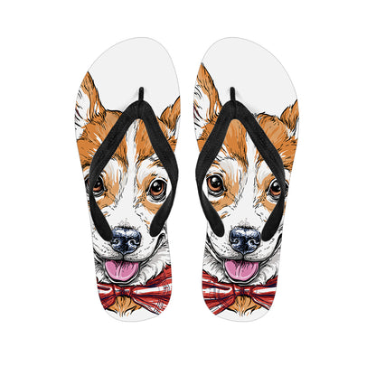 Hipster Pembroke Welsh Corgi Print Flip Flops