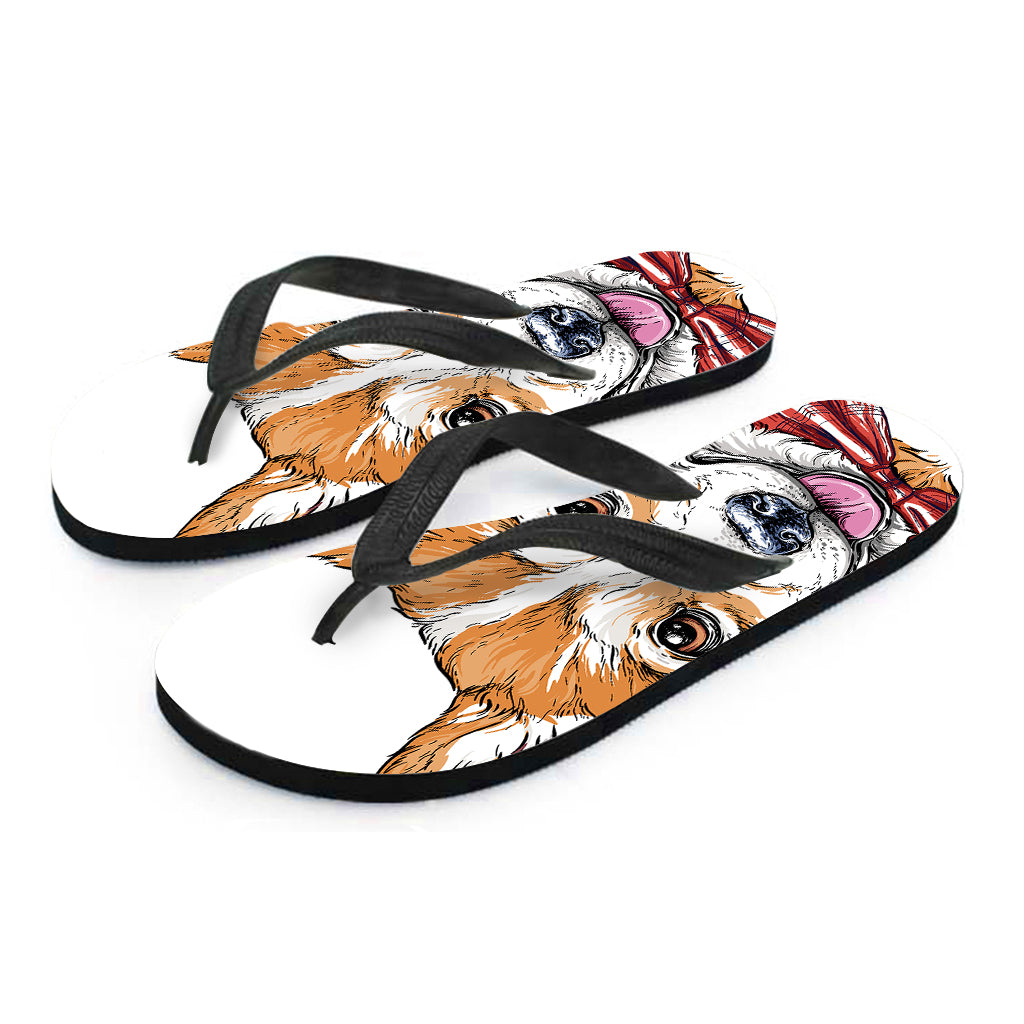 Hipster Pembroke Welsh Corgi Print Flip Flops