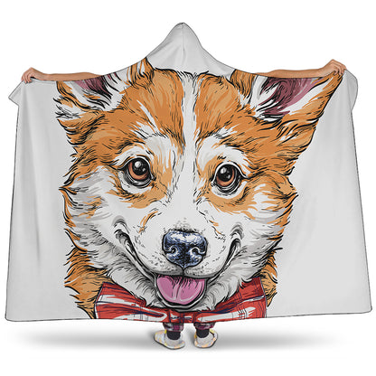 Hipster Pembroke Welsh Corgi Print Hooded Blanket