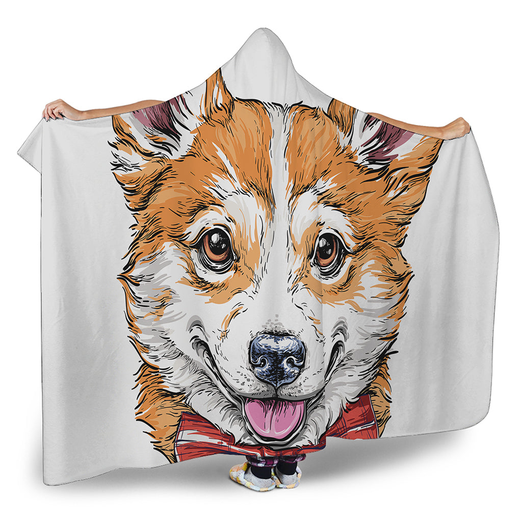 Hipster Pembroke Welsh Corgi Print Hooded Blanket
