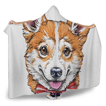 Hipster Pembroke Welsh Corgi Print Hooded Blanket