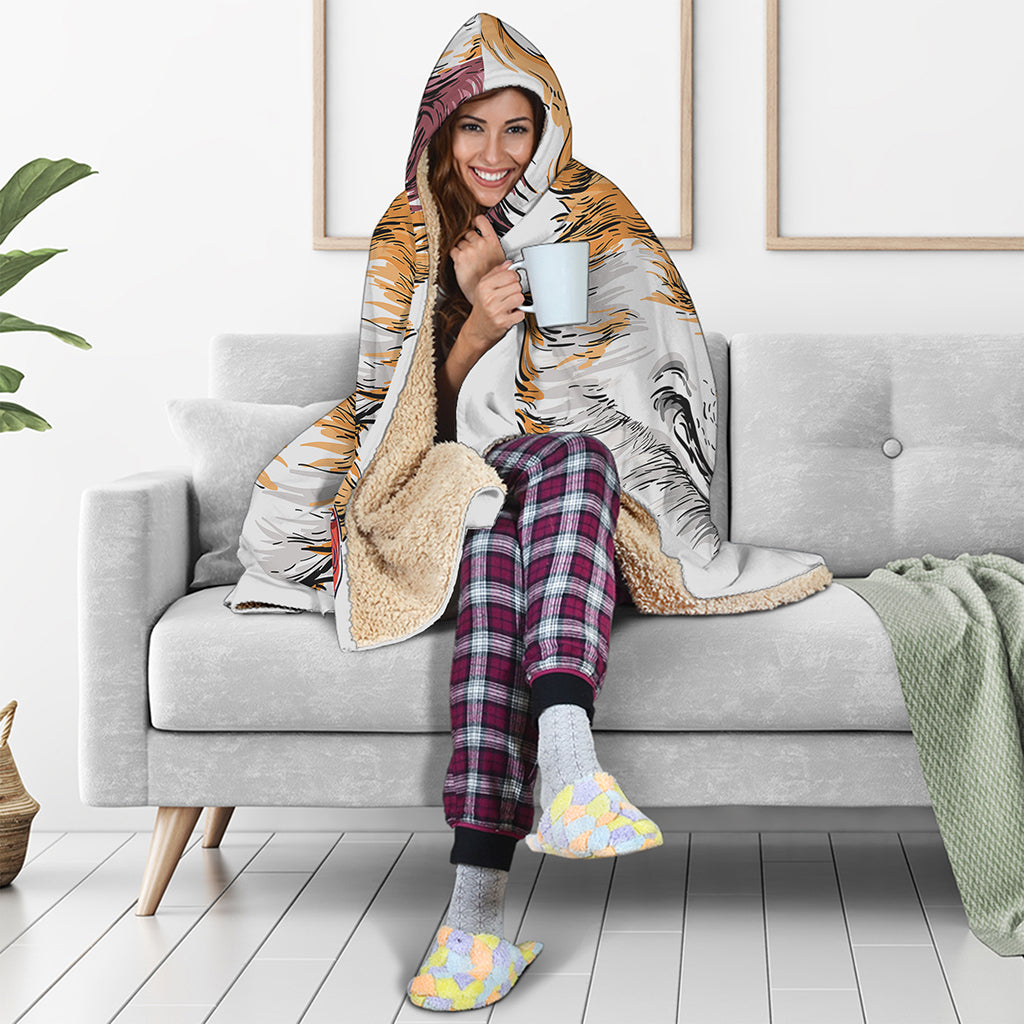 Hipster Pembroke Welsh Corgi Print Hooded Blanket