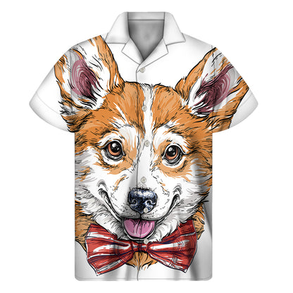 Hipster Pembroke Welsh Corgi Print Men's Short Sleeve Shirt