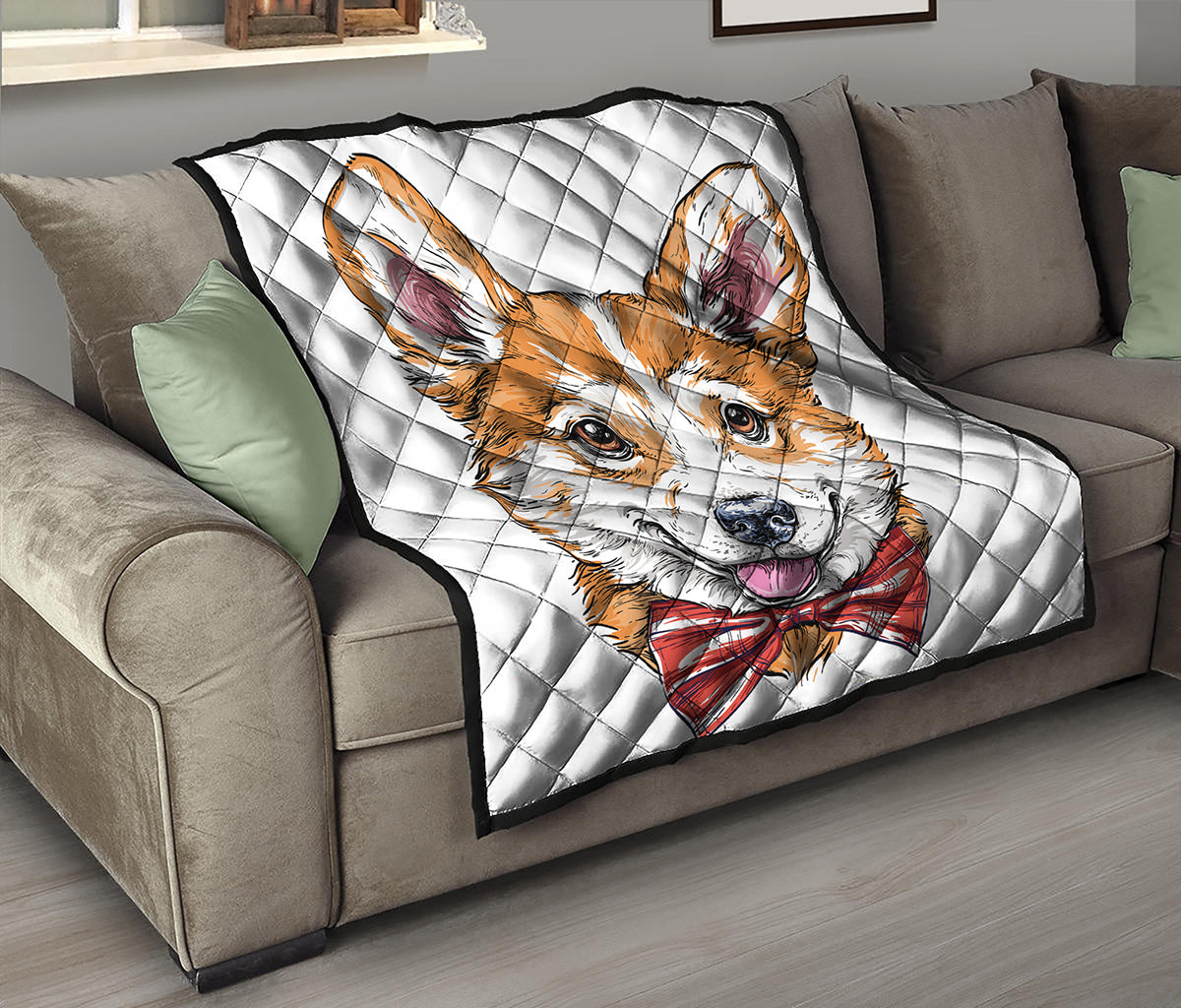 Hipster Pembroke Welsh Corgi Print Quilt