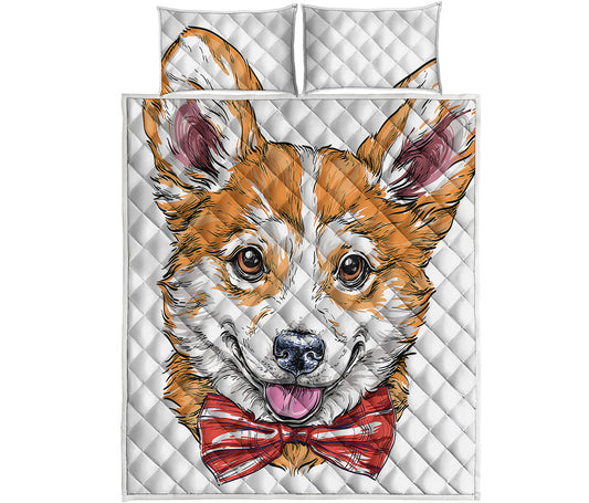 Hipster Pembroke Welsh Corgi Print Quilt Bed Set