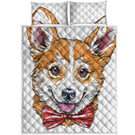 Hipster Pembroke Welsh Corgi Print Quilt Bed Set