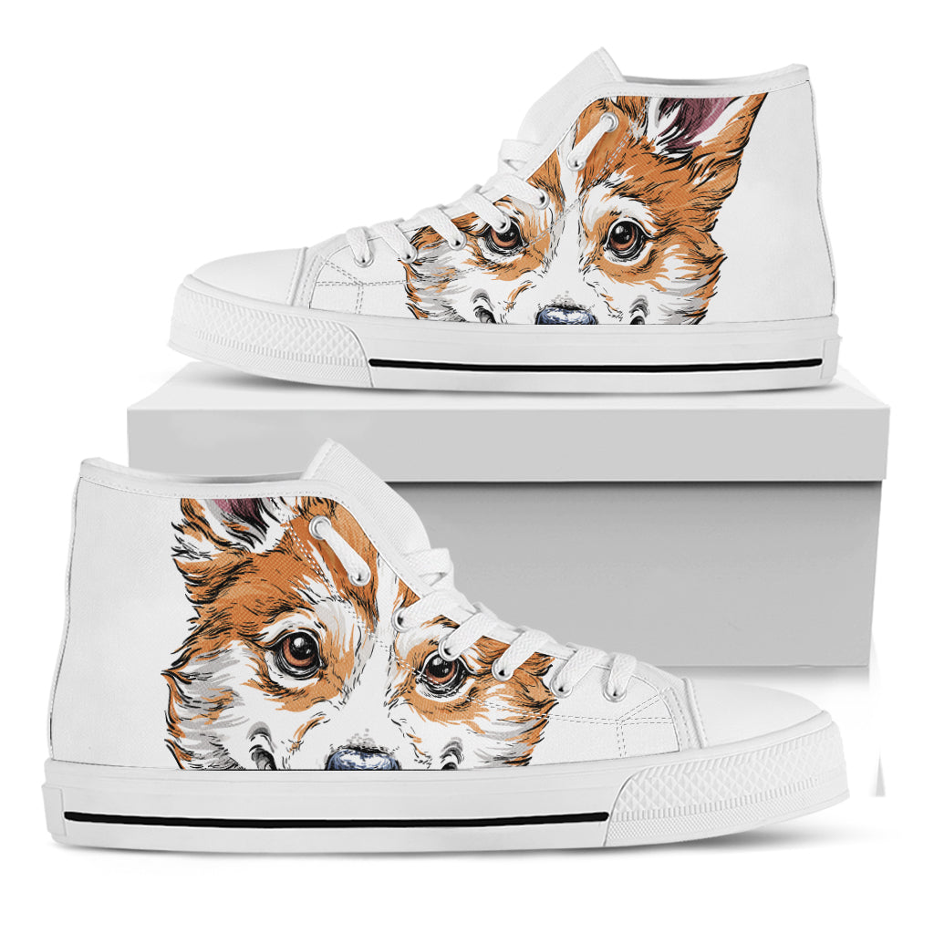 Hipster Pembroke Welsh Corgi Print White High Top Shoes