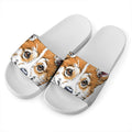 Hipster Pembroke Welsh Corgi Print White Slide Sandals