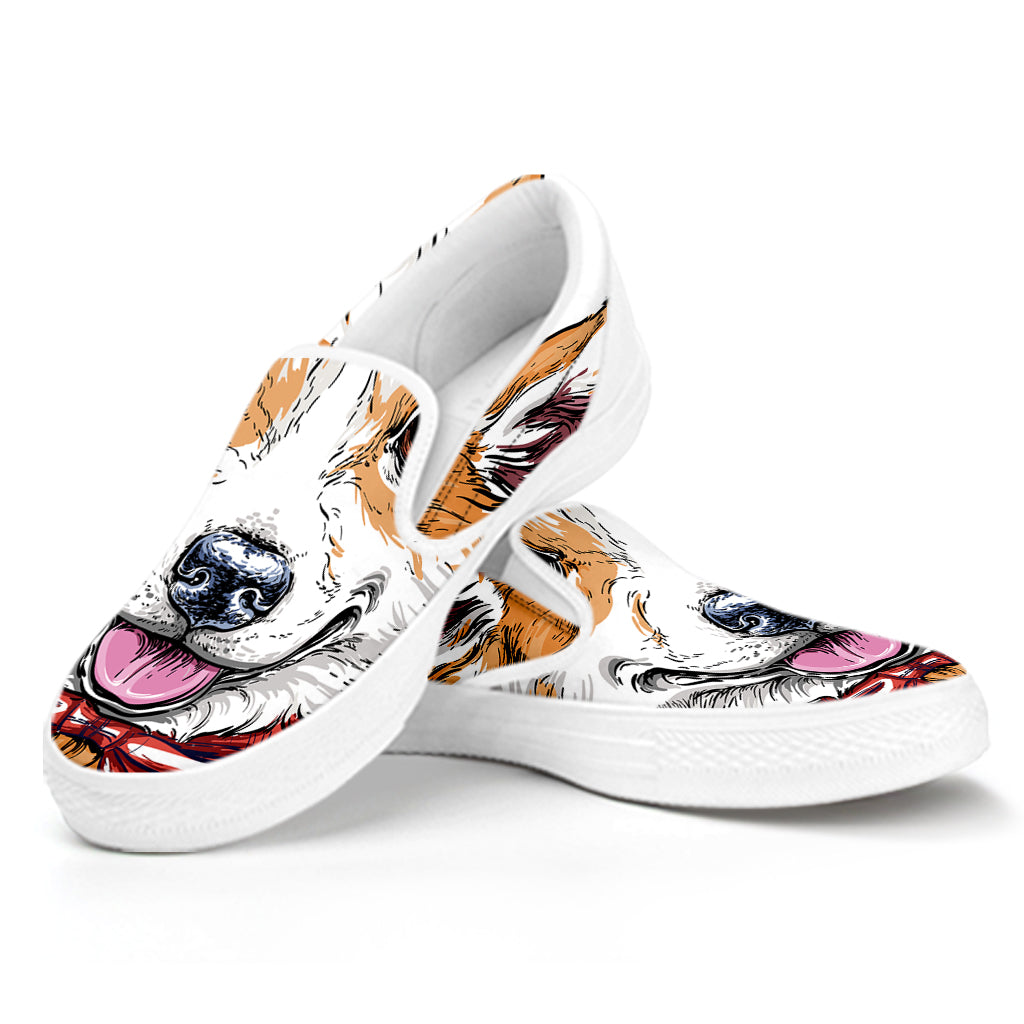 Hipster Pembroke Welsh Corgi Print White Slip On Shoes