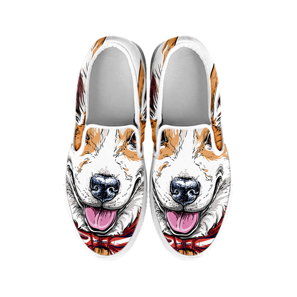 Hipster Pembroke Welsh Corgi Print White Slip On Shoes
