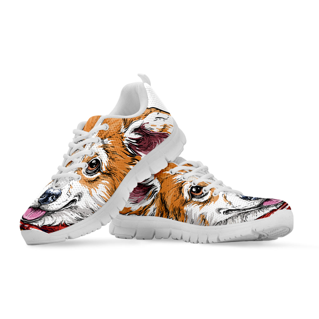 Hipster Pembroke Welsh Corgi Print White Sneakers
