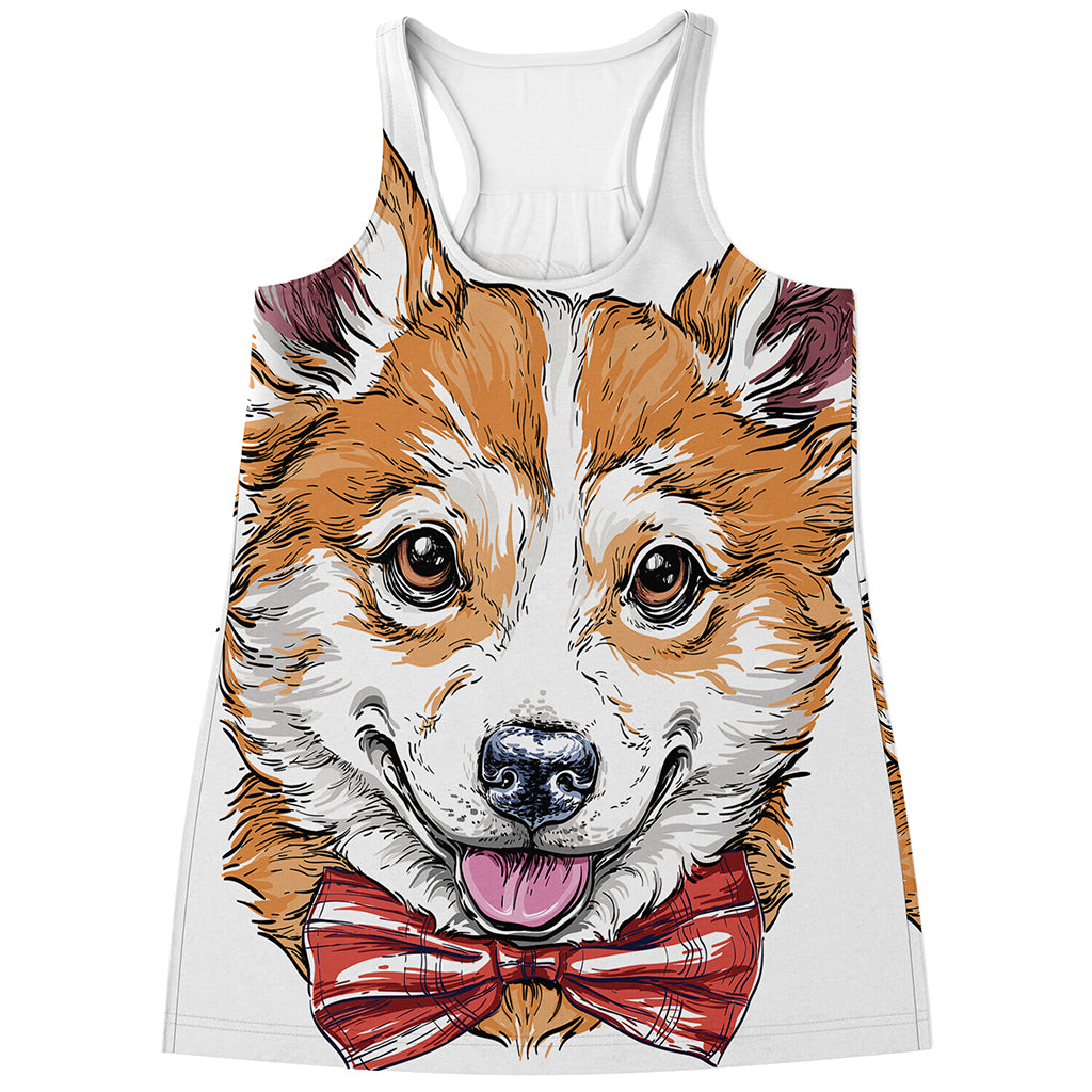 Hipster Pembroke Welsh Corgi Print Women's Racerback Tank Top