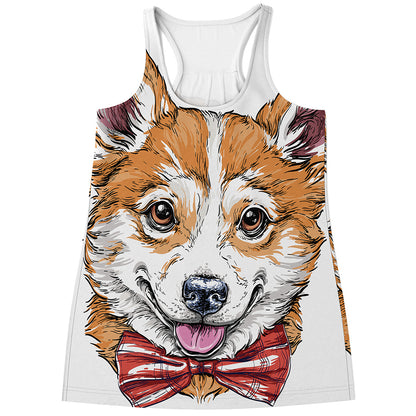 Hipster Pembroke Welsh Corgi Print Women's Racerback Tank Top