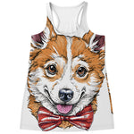 Hipster Pembroke Welsh Corgi Print Women's Racerback Tank Top