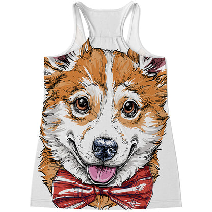 Hipster Pembroke Welsh Corgi Print Women's Racerback Tank Top