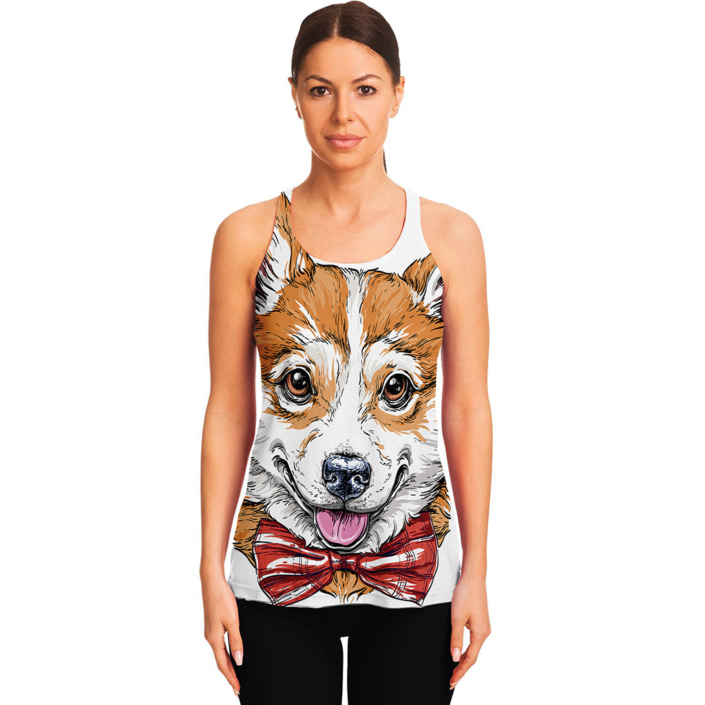 Hipster Pembroke Welsh Corgi Print Women's Racerback Tank Top