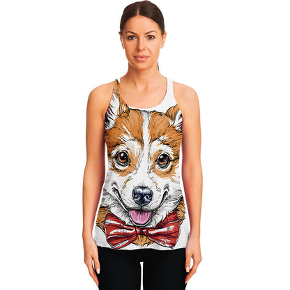 Hipster Pembroke Welsh Corgi Print Women's Racerback Tank Top