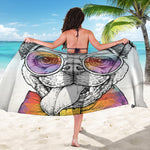 Hipster Pug Print Beach Sarong Wrap