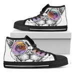 Hipster Pug Print Black High Top Shoes