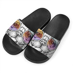 Hipster Pug Print Black Slide Sandals
