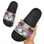 Hipster Pug Print Black Slide Sandals