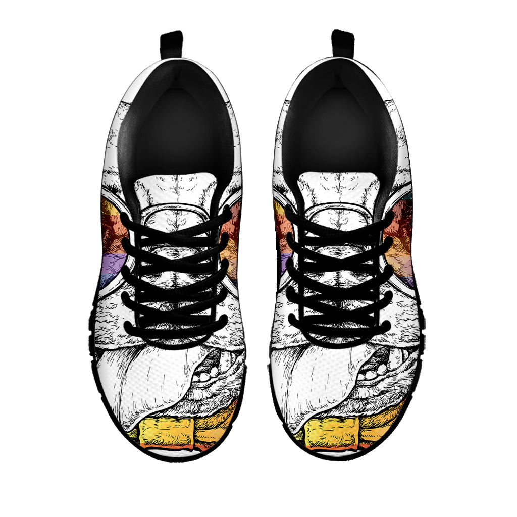 Hipster Pug Print Black Sneakers