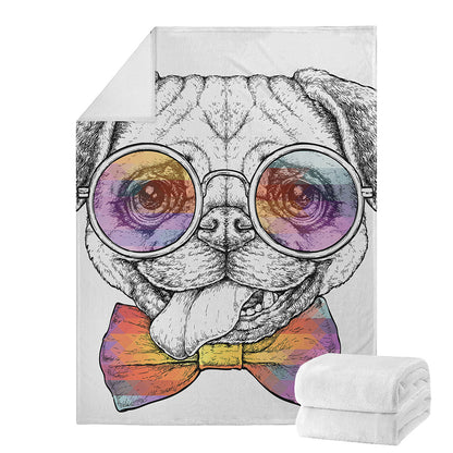 Hipster Pug Print Blanket
