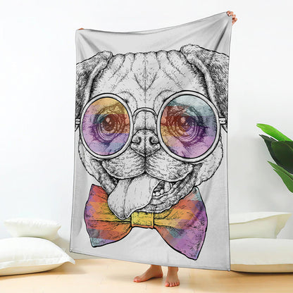 Hipster Pug Print Blanket
